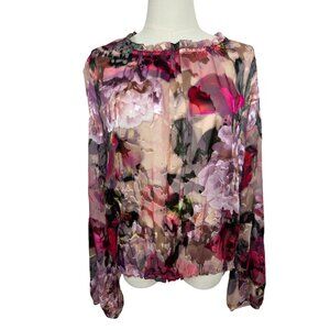 Beate Heymann Floral Sheer Blouse Sz 12 Velvet Burnout Pink Designer Feminine